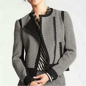 ANN TAYLOR Herringbone Moto Zip Blazer Jacket 6